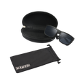 The SUMMIT Gletscherbrille sunglasses by NAKED Optics in black, featuring UV400 protection and supplied with a hard zip case and soft drawstring pouch, are showcased on a white background—perfect for high alpine tours.