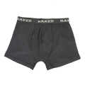 Black boxershorts from the NAKED Optics Boxershorts - 2 Pack, featuring a waistband repeatedly printed with “NAKED” and crafted from breathable atmungsaktive Unterwäsche and soft Baumwolle for optimal Tragekomfort, displayed on a white background.
