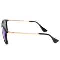 The ACE by NAKED Optics is a black Sonnenbrille with gold arms and purple, polarisierte Gläser, offering reliable UV-Schutz, shown from the side on a white background.
