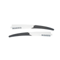 Due spazzole tergicristallo bianche e nere, ciascuna con la scritta “NAKED Optics”, sono esposte su uno sfondo bianco semplice: perfette come Ersatzbügel VOLT o stanghette di ricambio per i tuoi occhiali sportivi.