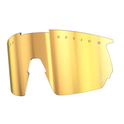 Gold verspiegelte Ersatzgläser für die Sportbrille von NAKED Optics, gekennzeichnet mit CAT 2 und OPTICS, mit polarisierten Gläsern für Blendschutz und zuverlässigen UV-Schutz.