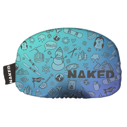 Leuchtend blaue und lilafarbene NAKED Optics Tasche mit Wintermotiven - ideal als Skibrillen-Überzug oder Goggle Sock, um Ihre Ausrüstung stilvoll zu schützen.