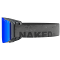 Gli occhiali da sci ZEND di NAKED Optics sono dotati di lenti blu e di una fascia grigia con la scritta “NAKED” in caratteri neri; questi occhiali da discesa sono dotati di lenti intercambiabili magnetiche che consentono di sostituirle in modo facile e veloce.
