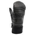 The CRUZER EVO Mitten by NAKED Optics features premium black genuine leather, “NAKED” stitched across the back, ribbed accents, and a neoprene wrist cuff—perfect as stylish ski mittens for cold days.