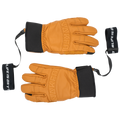 Introducing The CRUZER EVO Solo by NAKED Optics: These tan Echtleder-Fingerhandschuhe feature black cuffs and attached wrist straps emblazoned with #LIFEISBET. Expertly crafted from premium Rindsleder, these Skihandschuhe deliver exceptional style and durability for all your winter adventures.