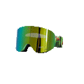 Il modello TROOP EVO di NAKED Optics è un paio di occhiali da sci con lenti a specchio verdi e un motivo tropicale con fenicotteri sulla fascia, dotato di lenti intercambiabili e di un rivestimento antiappannamento, il tutto su sfondo bianco.