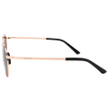 Side view of The PARKER by NAKED Optics showcasing a stylish gold metal frame design with black earpieces and dark lenses, providing UV400 protection, set against a plain white background.