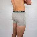 Vue de profil des boxers gris NAKED Optics - Lot de 2 avec bandeau portant le logo.