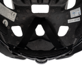 Inside view of the black NAKED Optics “The RIDGE” mountain bike helmet, showing straps, padding, and manufacturer labels.