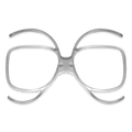 A transparent plastic object featuring four curved hooks and two large square frames, shown against a white background—designed as the NAKED Optics Optisches Insert Skibrillen (SOLAR, NOVA, STORM, TROOP EVO), providing an ideal optischer Insert Clip for Brillenträger so your Skibrille mit Sehstärke fits securely and comfortably.