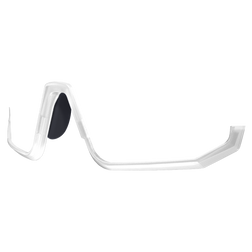 Eine transparente, futuristische Vollrahmenbrille von NAKED Optics mit einem einzelnen schwarzen Nasenpad wird auf einem schlichten weißen Hintergrund dargestellt.