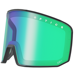 Grün getönte NAKED Optics Snowboardbrille mit CAT.1-Scheibe, schwarzem Rahmen, reflektierendem Finish und Anti-Fog-Beschichtung für klare Sicht auf der Piste.
