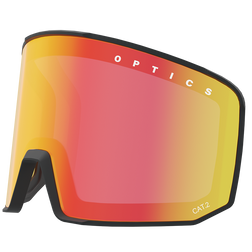 Rot-orange verspiegelte Magnetwechselglas Skibrille mit schwarzem Rahmen von NAKED Optics, beschriftet mit CAT. 2 in weiß-ideal als Snowboardbrille für klare Sicht auf der Piste.