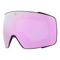 Ein einzelnes „Ersatzglas STORM“-Glas von NAKED Optics, rosa getönt und in einem schwarzen Rahmen gefasst, vor weißem Hintergrund. Dieses Glas für Snowboard- und Skibrillen verfügt über ein Magnetwechselsystem für einen schnellen und einfachen Glaswechsel.