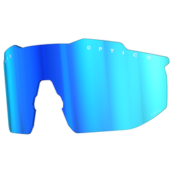Blau verspiegelte Ersatzgläser für die NAKED Optics Sportbrille mit polarisierten Gläsern und "OPTICS"-Schriftzug am oberen Rand für erhöhten UV-Schutz bei Outdoor-Aktivitäten.