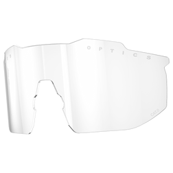 Ein klares Ersatzglas für die NAKED Optics Sportbrille mit Optics-Schriftzug am oberen Rand, das einen zuverlässigen UV-Schutz für Ihre Augen bietet.