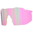 Ein einzelnes rosafarbenes, verspiegeltes Sonnenbrillenglas von NAKED Optics mit weißem Text, geometrisch geschnittener Form und polarisierten Gläsern für verbesserte Klarheit auf weißem Hintergrund.