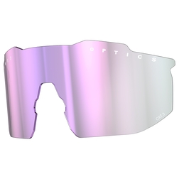 Schillernde rosa und violette NAKED Optics Sportbrille mit UV-Schutz, weißem Text und einer modernen, kantigen Form.