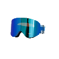 Gli occhiali da sci TROOP EVO di NAKED Optics sono dotati di lenti blu a specchio con rivestimento antiappannamento, un ampio campo visivo e un cinturino blu abbinato, raffigurati isolati su sfondo bianco.