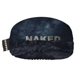 Skibrillen Schutz (Überzieher) by NAKED Optics—featuring a dark design printed with “NAKED”, a starry night sky, and rocky terrain background—blends comfort and style, offering protective spirit similar to a Goggle Sock or classic Skibrillenschutz.