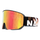 NAKED Optics Skibrille mit rot-gelben, reflektierenden Gläsern, Anti-Beschlag-Beschichtung und schwarzem Band mit weißer Aufschrift.