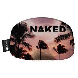 Die Brille von NAKED Optics zeigt eine Palmen-Silhouette bei Sonnenuntergang und den Schriftzug NAKED" auf der Oberseite und sorgt so für einen auffälligen, markanten Look.