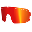 Die NAKED Optics Sportbrille verfügt über eine einteilige Scheibe mit einer leuchtend rot-orangen Reflexionstönung, weißem Text auf der Scheibe und zuverlässigem UV-Schutz für optimalen Augenschutz.