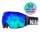 Die STORM-Skibrille von NAKED Optics verfügt über blaue Gläser und ein sphärisches Design, mit dem Schriftzug „Over The Glasses“ und einem Brillensymbol in einem Regenbogenkreis in der Ecke. Ausgestattet mit einer Anti-Fog-Beschichtung sorgt diese Skibrille für klare Sicht auf der Piste.