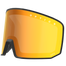 Gelb-orange verspiegelte Skibrille-Scheibe von NAKED Optics mit schwarzem Rand, weißem OPTICS-Schriftzug am oberen Rand und Super Anti-Fog-Beschichtung für klare Sicht.