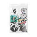 In einer durchsichtigen Tüte befindet sich das Aufkleber-Set von NAKED Optics mit einzelnen Motiven wie Fahrrädern, einem Pfirsich und dem Wort „NAKED“ in fetten Buchstaben, die für das authentische NAKED-Style-Flair sorgen.