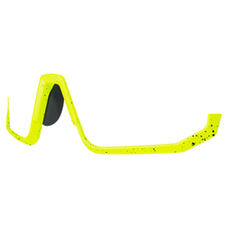 Die NAKED Optics Halbrahmen Sportbrille hat einen neongelben Rahmen mit gesprenkeltem Muster und eine schwarze Nasenauflage, ideal für aktive Aktivitäten.