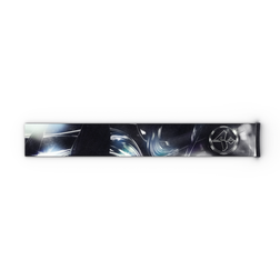 Langes, rechteckiges schwarzes Objekt mit einem abstrakten, glänzenden Muster und einem runden Logo auf der rechten Seite – ideal als Ersatz-Skibrillenband für Ihre NAKED Optics-Skibrillen, kompatibel mit den Modellen FORCE EVO, TROOP EVO, STORM, NOVA, SOLAR und ZEND (45 mm) in Verbindung mit dem Extra Strap.