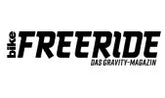 Bike FREERIDE DAS GRAVITY-MAGAZIN – Textlogo in fetten, schwarzen Großbuchstaben auf weißem Hintergrund.