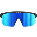 The SHYFT by NAKED Optics are blue mirrored sports sunglasses featuring a black frame and the words “NAKED OPTICS” on the top of the lens. Designed for optimale Passform-Optimierung, these individuell angepassten Sportbrillen deliver superior comfort and performance for every athlete.