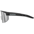The SHYFT sport sunglasses from NAKED Optics, shown in a side profile on a white background, feature “NAKED” printed on the side. These individuell angepasste Sportbrillen provide an enhanced fit through modern Passform-Optimierung for maximum comfort and performance.