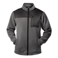 Gray Thermiq fleece jacket by NAKED Optics with black shoulder panels, chest pocket, and zipper, displayed on a plain white background. Die Fleece Jacke von NAKED Optics ist sowohl windabweisend als auch wasserabweisend und bietet optimalen Schutz bei wechselhaftem Wetter.