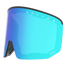 Die blau getönten NOVA-Skibrillengläser von NAKED Optics verfügen über einen CAT 2-Schriftzug am oberen Rand, ein OPTICS-Branding und ein Magnetwechselsystem für einen einfachen Scheibenwechsel.