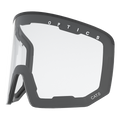 Klares Sportbrillenglas mit schwarzem Rahmen, am äußeren Rand mit den Aufschriften „NAKED Optics“ und „CAT.0“ versehen. Das Ersatzglas NOVA verfügt über eine Anti-Fog-Beschichtung für optimale Sicht bei Winteraktivitäten.