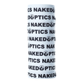 A white tubular Schlauchschal (Bandana) from NAKED Optics, featuring a repeating black NAKED Optics logo and text. Perfect as a ski mask or for added style and protection while skiing.