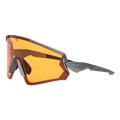 The FALCON Sportsonnenbrille by NAKED Optics in brown and gray with orange-tinted lenses and UV400 Schutz, displayed on a white background.