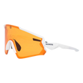 The FALCON by NAKED Optics is a white sport sunglasses model featuring orange-tinted lenses, signature NAKED branding on the side, and offering reliable UV400 protection for all your outdoor activities.