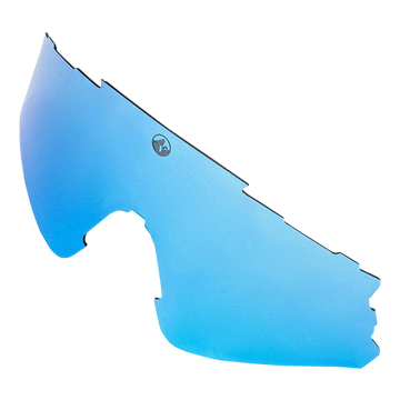 Blau verspiegelte Ersatzgläser von NAKED Optics für Sportsonnenbrillen, mit Aussparungen, leichter Wölbung, UV400-Schutz und Nano-HD-Beschichtung für optimale Klarheit.