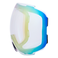 Curved, reflective ski goggle lens with a blue and yellow gradient on a white background, the NAKED Optics Ersatzglas FORCE (Modell 2017) features the innovative Snap-Tech-Magnetsystem for quick and easy replacement of Skibrillen Ersatzgläser.