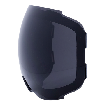 Ein dunkel getöntes, gebogenes Visier für Helm oder Brille von NAKED Optics, kompatibel mit dem FORCE Modell 2017 und ausgestattet mit dem Snap-Tech-Magnetsystem, abgebildet auf weißem Hintergrund.