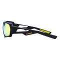The CHARGE Fullframe by NAKED Optics are black sunglasses featuring yellow mirrored lenses and “NAKED” in yellow text on the side. Made from lightweight TR90 material, these Sportsonnenbrille offer optimal comfort and come with UV400 Schutz for superior eye protection.