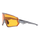 Die NAKED Optics Sportbrille klein hat einen futuristischen, silbernen, kantigen Rahmen mit orangefarbenen Gläsern, ideal als Fahrradbrille für kleine Köpfe, auf weißem Hintergrund.