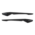 Two black, angular Ersatzbügel HAWK car side skirts from NAKED Optics, each featuring the brand’s NAKED text in white on one end, styled with sleek lines reminiscent of sports accessory designs, displayed against a white background.