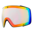 Eine einzelne NAKED Optics Snowboard- und Skibrille mit regenbogenfarbener, reflektierender Oberfläche und CAT.1-Label verfügt über eine Super-Anti-Fog-Beschichtung für klare Sicht auf der Piste.