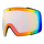 Eine einzelne NAKED Optics Snowboard- und Skibrille mit regenbogenfarbener, reflektierender Oberfläche und CAT.1-Label verfügt über eine Super-Anti-Fog-Beschichtung für klare Sicht auf der Piste.