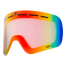 Die regenbogenfarbene Snowboard-Skibrille von NAKED Optics verfügt über Belüftungsschlitze, ein Pin-Stecksystem, "CAT. 1" rechts unten aufgedruckt und eine Anti-Fog-Beschichtung für klare Sicht.